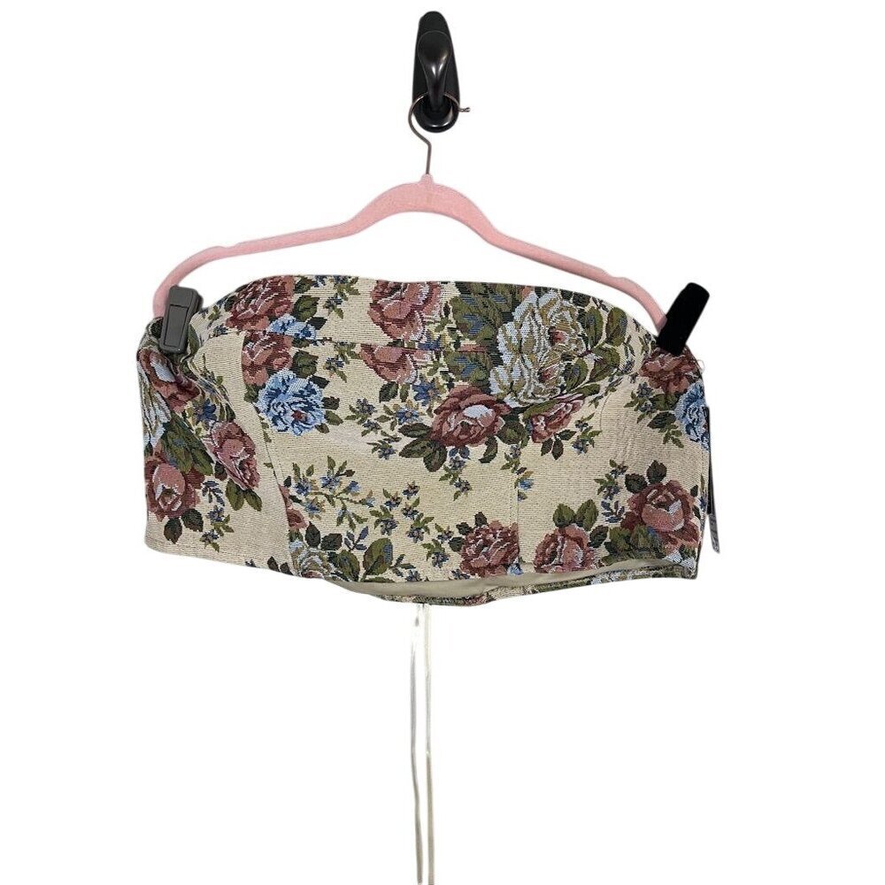 Floral Strapless Crop Top - Cream Floral